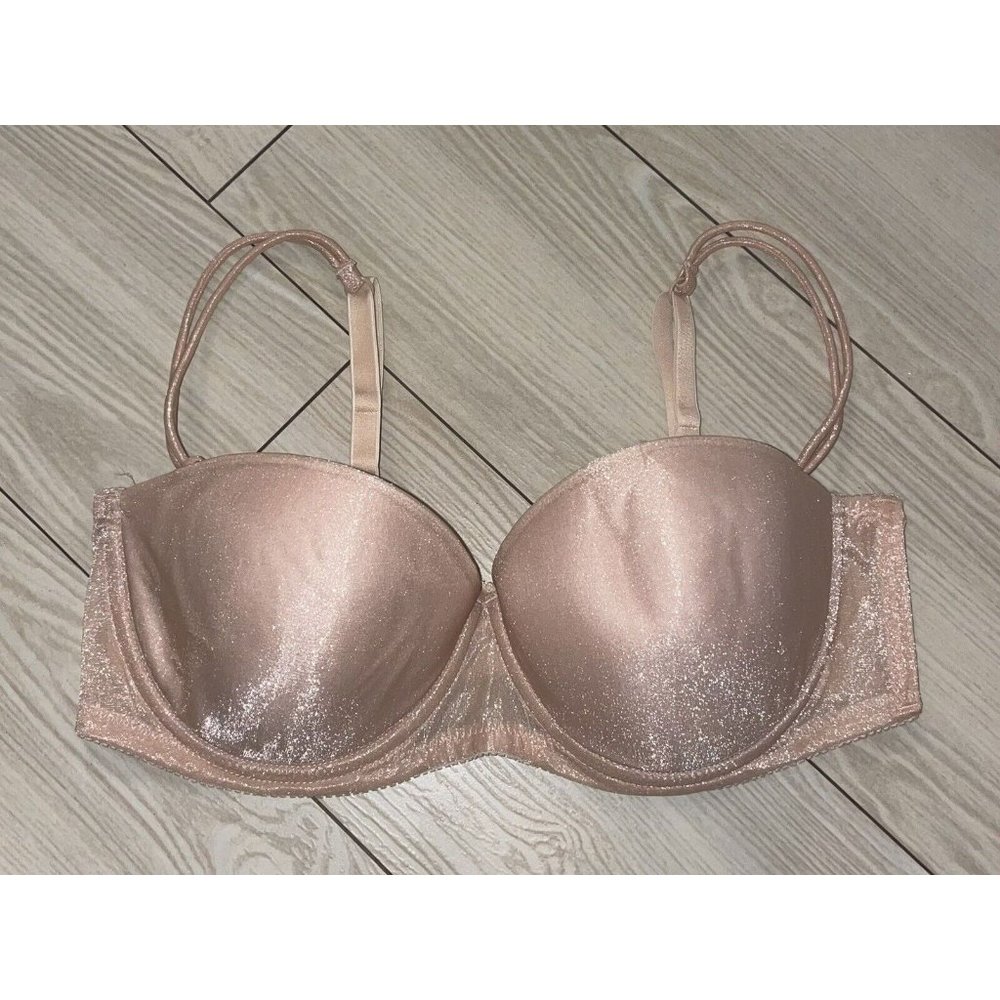 Lily of France 2101122 Strapless Multi Way Balconette Bra UW Shimmery 38C Beige - Picture 2 of 6